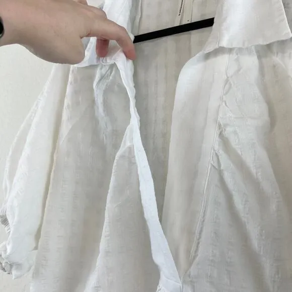 Anthropologie White Gauzy Minimalist Lagenlook Cotton Tiered Sleeve Dress Large
