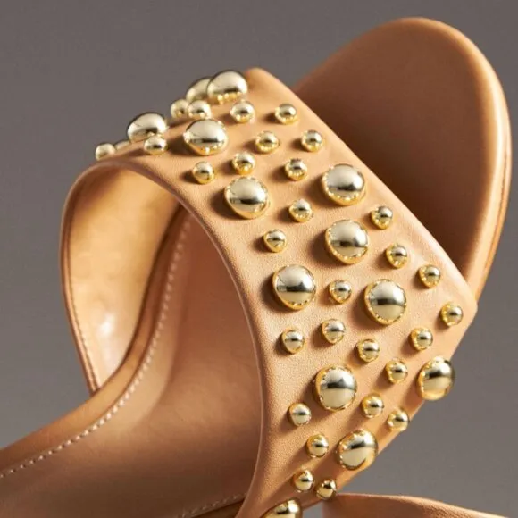 Anthropologie Women’s Bubble Stud Mule Heel in Travertine EU 37 Gold Studs