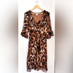 Anthropologie Yoana Baraschi Silk Dress Ruffle Large Midi Elegant Floral