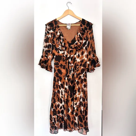 Anthropologie Yoana Baraschi Silk Dress Ruffle Large Midi Elegant Floral