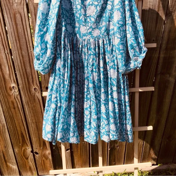 Anthropologie,Dolma Dress in Blue Floral,Luxury Cotton,Gorgeous,Size M