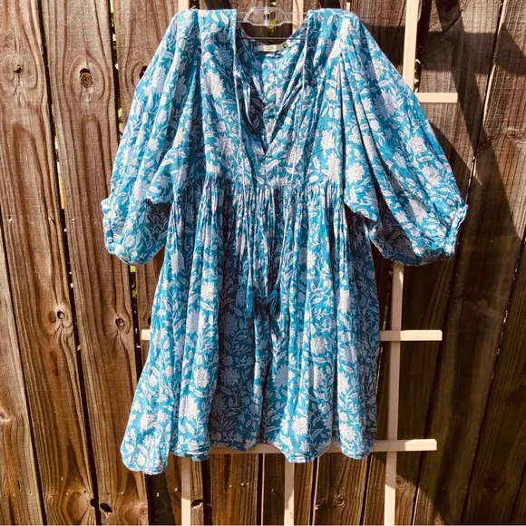 Anthropologie,Dolma Dress in Blue Floral,Luxury Cotton,Gorgeous,Size M