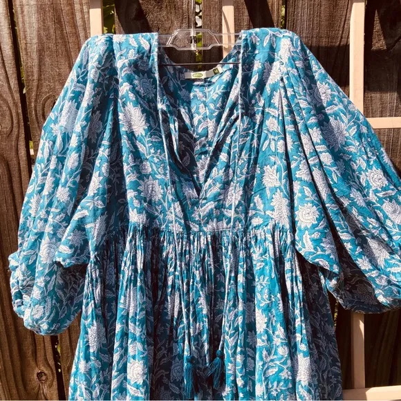 Anthropologie,Dolma Dress in Blue Floral,Luxury Cotton,Gorgeous,Size M