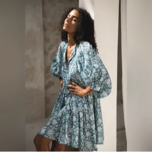 Anthropologie,Dolma Dress in Blue Floral,Luxury Cotton,Gorgeous,Size M