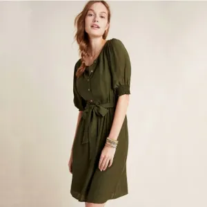 Anthropologien Womens Nicole Puffed Sleeve Linen Blend Dress Size S Minimalist