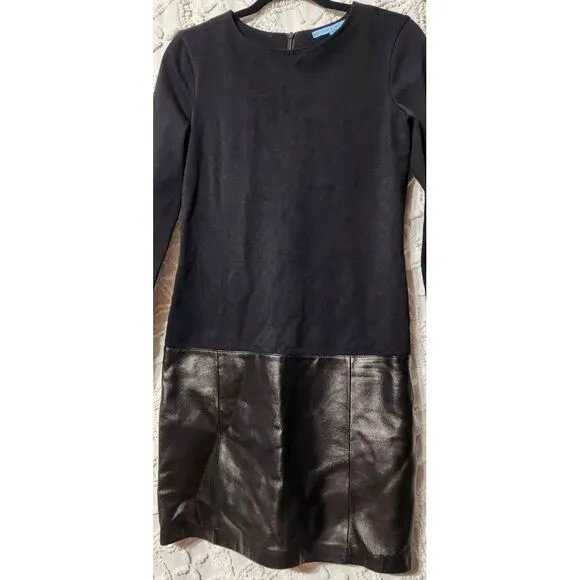 Antonio‎ Melani Dress Womens 2 Black Leather Ponte Minimalist Office