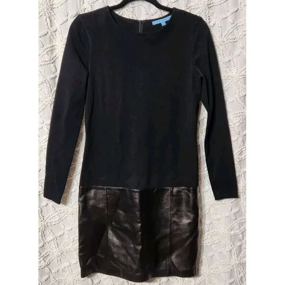Antonio‎ Melani Dress Womens 2 Black Leather Ponte Minimalist Office