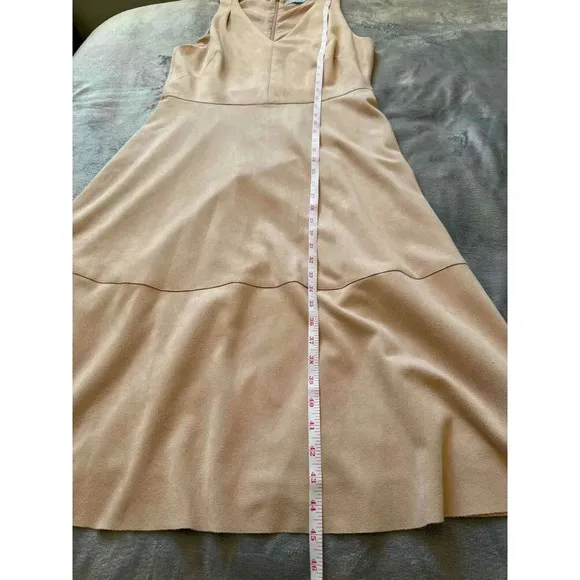 Antonio Melani Nude Minimalist Sleeveless V Neck A Line Midi Dress Womens