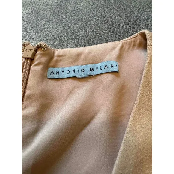 Antonio Melani Nude Minimalist Sleeveless V Neck A Line Midi Dress Womens