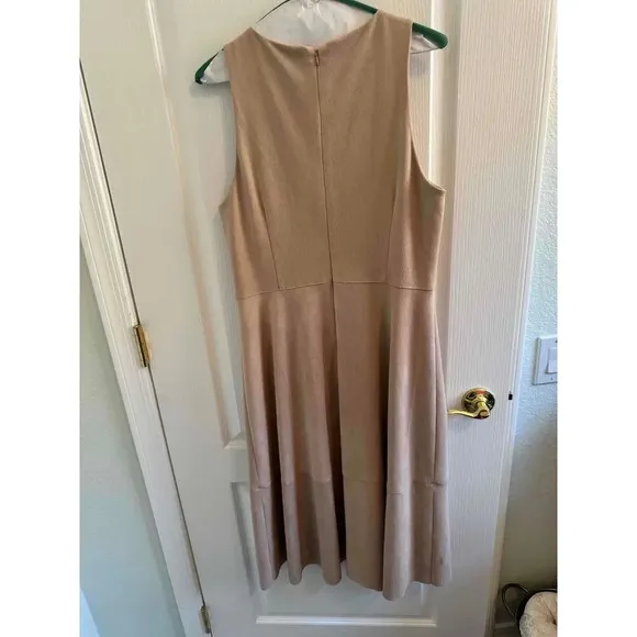 Antonio Melani Nude Minimalist Sleeveless V Neck A Line Midi Dress Womens