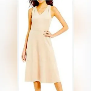 Antonio Melani Nude Minimalist Sleeveless V Neck A Line Midi Dress Womens
