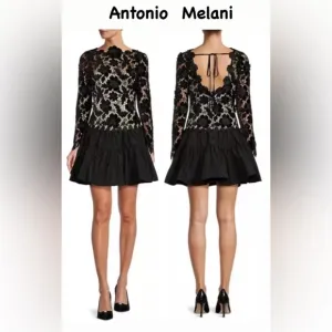 Antonio Melani x Born on Fifth Gemma Lace TaffetaMock Neck Long Sleeve Dress 12
