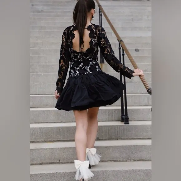 Antonio Melani x Born on Fifth Gemma Lace TaffetaMock Neck Long Sleeve Dress 12