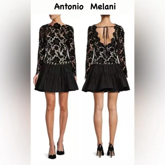 Antonio Melani x Born on Fifth Gemma Lace TaffetaMock Neck Long Sleeve Dress 12