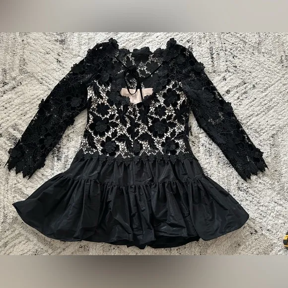 Antonio Melani x Born on Fifth Gemma Lace TaffetaMock Neck Long Sleeve Dress 12