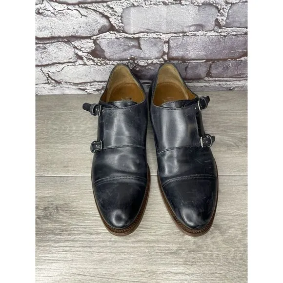 Antonio Maurizi Black Leather Double MonkStrap Cap Toe Dress Shoes Men Sz 41EU/8