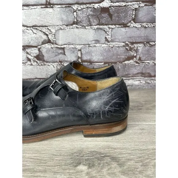 Antonio Maurizi Black Leather Double MonkStrap Cap Toe Dress Shoes Men Sz 41EU/8