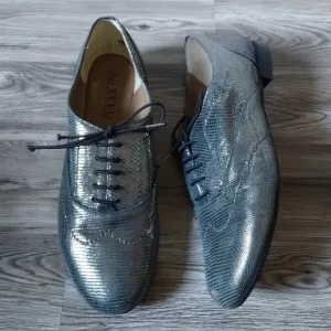 Anyi Lu Larissa Metallic Lace Up Oxford Shoes size 39.5 US 9