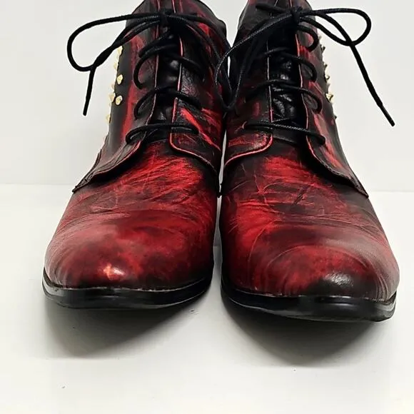 Aomi Shoes Lace Up Red Studded Leather Men's Ankle Boots Punk Rock Western Sz 10