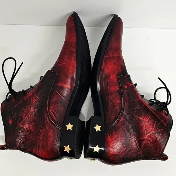 Aomi Shoes Lace Up Red Studded Leather Men's Ankle Boots Punk Rock Western Sz 10