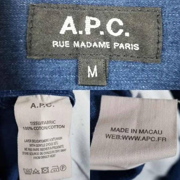 A.P.C. Indigo Chambray Denim Minimalist Cotton Knee Length Belted Shirt Dress M