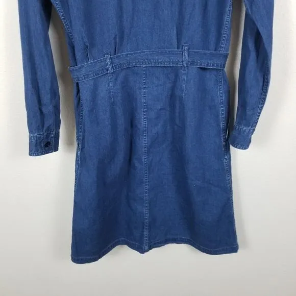 A.P.C. Indigo Chambray Denim Minimalist Cotton Knee Length Belted Shirt Dress M