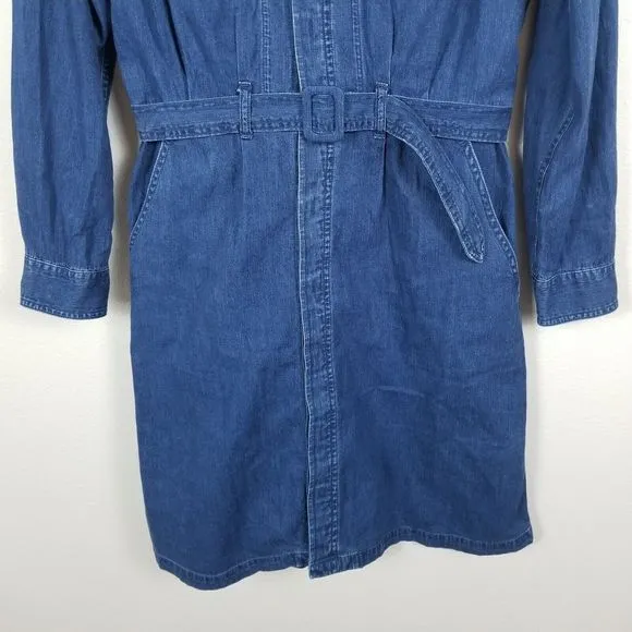 A.P.C. Indigo Chambray Denim Minimalist Cotton Knee Length Belted Shirt Dress M