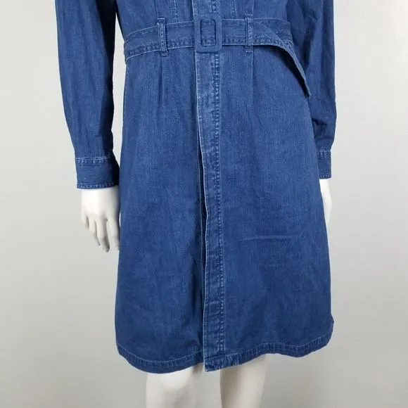 A.P.C. Indigo Chambray Denim Minimalist Cotton Knee Length Belted Shirt Dress M