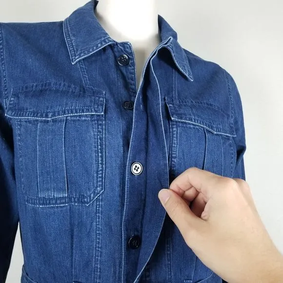 A.P.C. Indigo Chambray Denim Minimalist Cotton Knee Length Belted Shirt Dress M