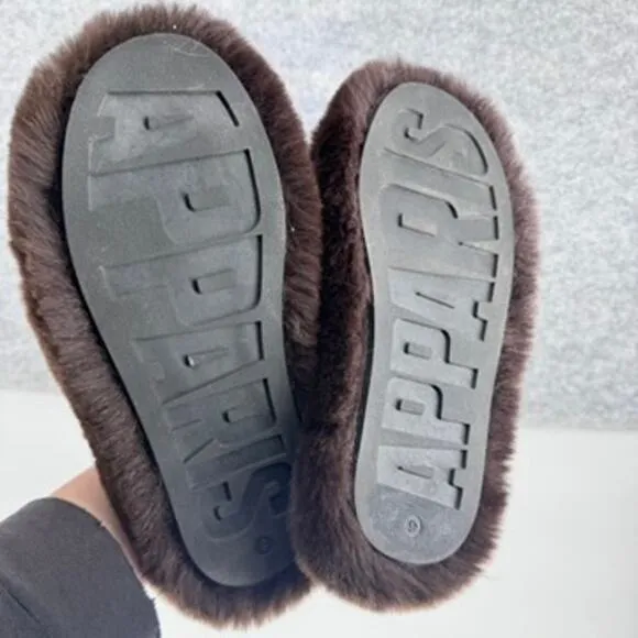 Apparis Biba Faux-Fur Crossover Slippers Size 9 Brown