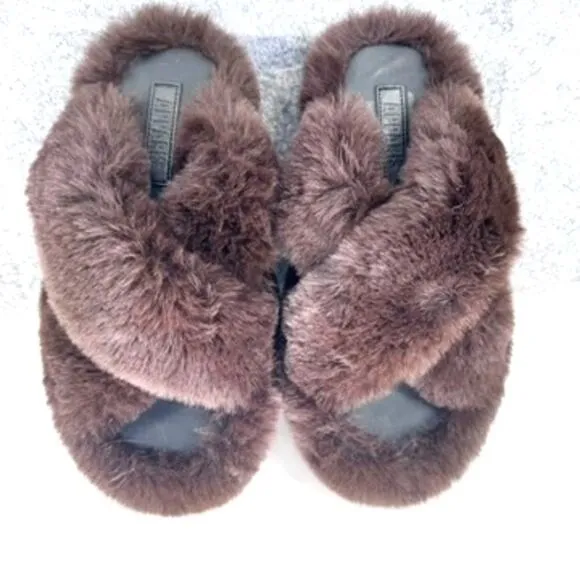 Apparis Biba Faux-Fur Crossover Slippers Size 9 Brown