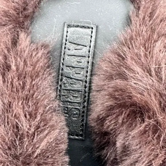 Apparis Biba Faux-Fur Crossover Slippers Size 9 Brown
