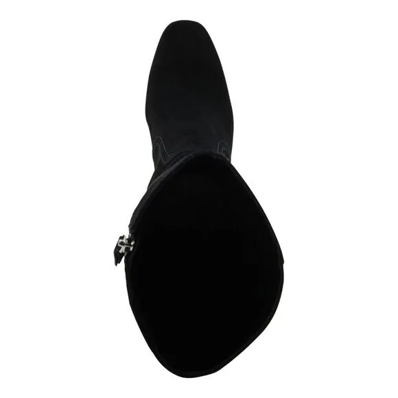 AQUA COLLEGE Womens Black Tori Square Toe Stacked Heel Suede Boots Shoes 5.5 M