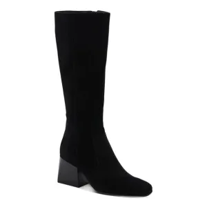 AQUA COLLEGE Womens Black Tori Square Toe Stacked Heel Suede Boots Shoes 5.5 M