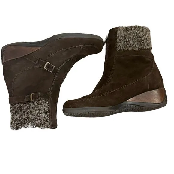 Aquatalia Brown Suede Leather Shearling Ankle Boots Sz 10