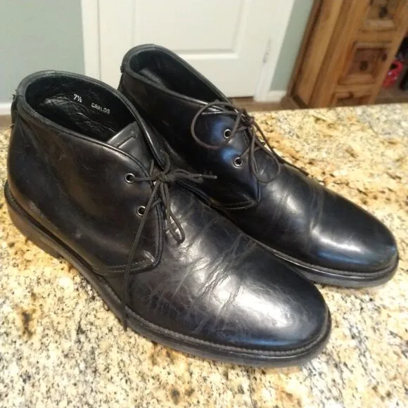 Aquatalia Carlos Chukka Ankle Boots Made in Italy Black Leather Men's 7.5