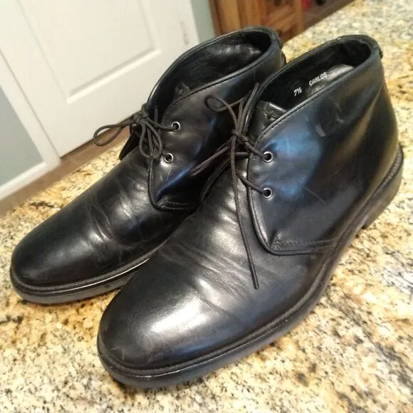 Aquatalia Carlos Chukka Ankle Boots Made in Italy Black Leather Men's 7.5