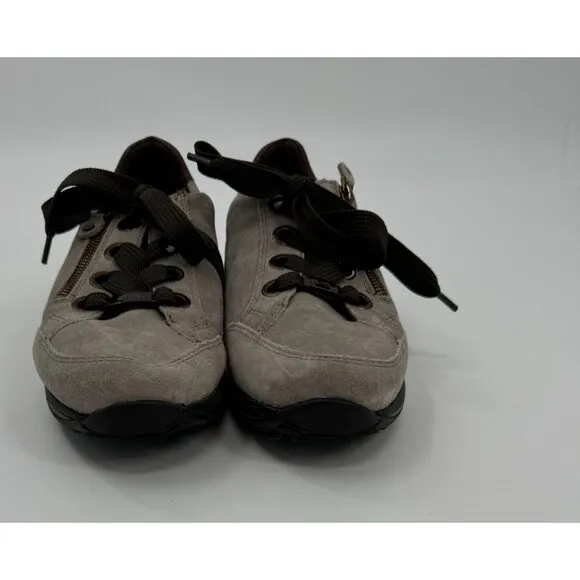 Ara Womens High Soft Beige Suede Casual Shoes With Side Zipper &amp; Lace-Up Design