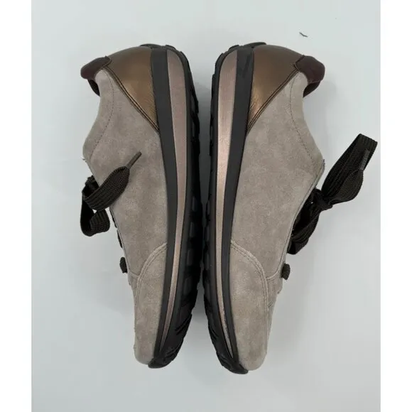 Ara Womens High Soft Beige Suede Casual Shoes With Side Zipper &amp; Lace-Up Design
