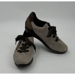 Ara Womens High Soft Beige Suede Casual Shoes With Side Zipper &amp; Lace-Up Design