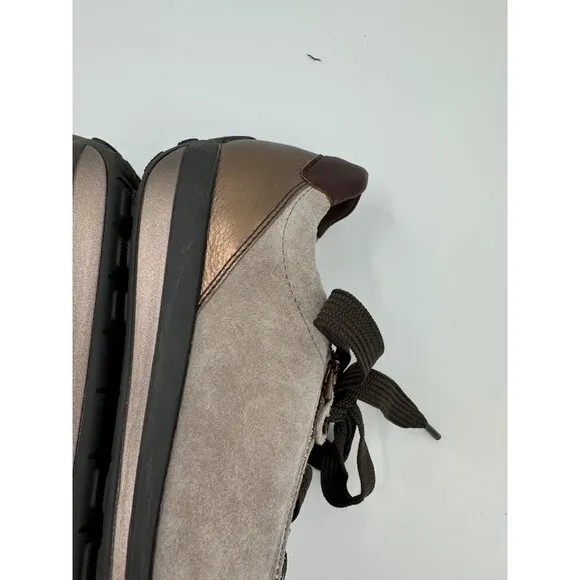 Ara Womens High Soft Beige Suede Casual Shoes With Side Zipper &amp; Lace-Up Design