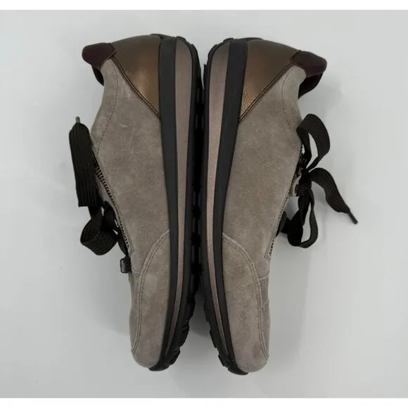 Ara Womens High Soft Beige Suede Casual Shoes With Side Zipper &amp; Lace-Up Design