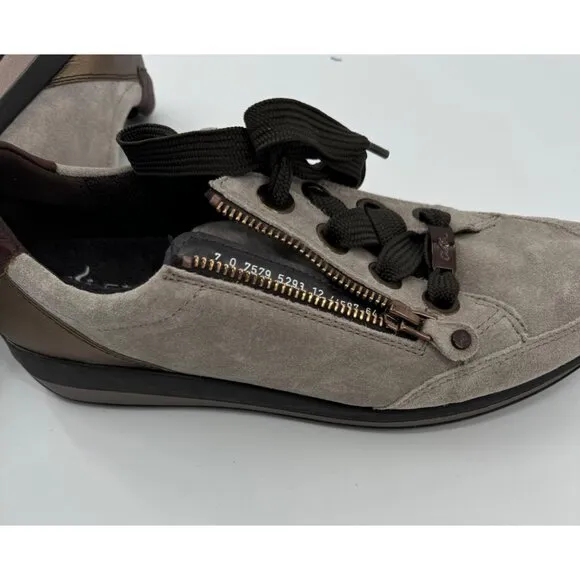 Ara Womens High Soft Beige Suede Casual Shoes With Side Zipper &amp; Lace-Up Design