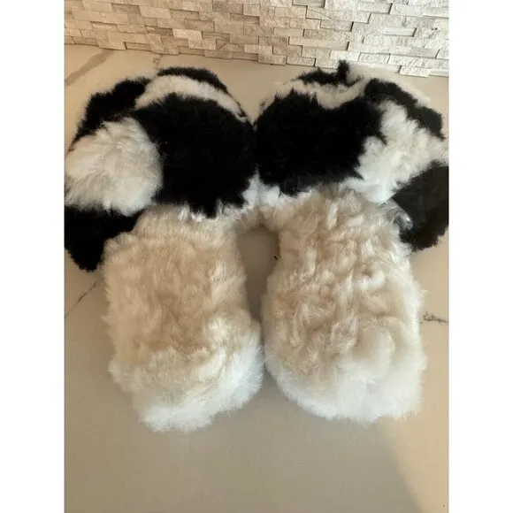 Ariana Bohling Chess Alpaca Slippers Black and White Size M Womens 7 8 NEW