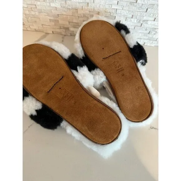 Ariana Bohling Chess Alpaca Slippers Black and White Size M Womens 7 8 NEW