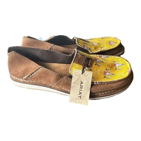 Ariat Women's Cruiser Shoes Size 11 Mustard Steerhead Print Slip On Casual