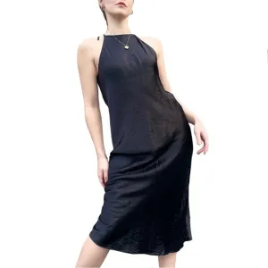 Aritzia Babaton Lato High Neck Black Minimalist Slip Midi Dress Large
