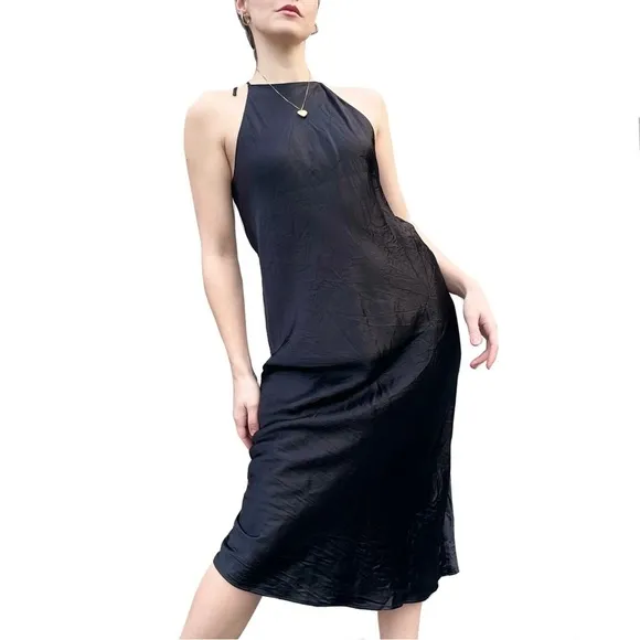 Aritzia Babaton Lato High Neck Black Minimalist Slip Midi Dress Large
