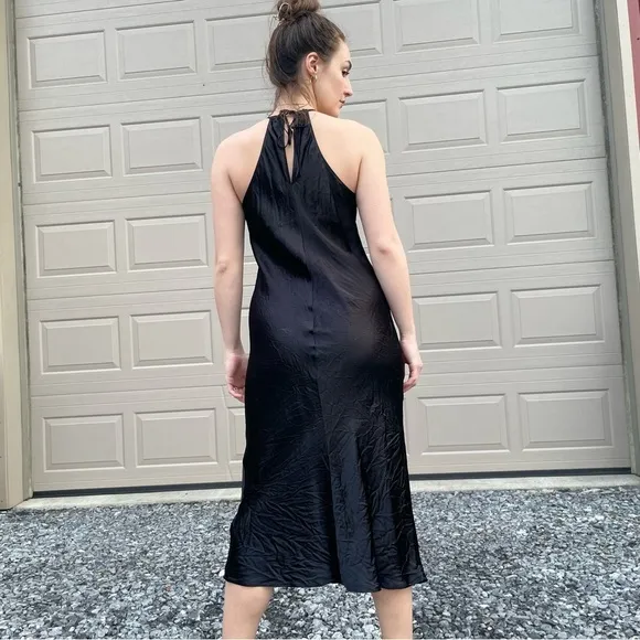 Aritzia Babaton Lato High Neck Black Minimalist Slip Midi Dress Large