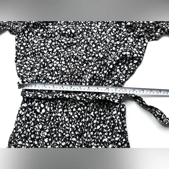 Aritzia long floral dress flowy white and black long sleeve belted